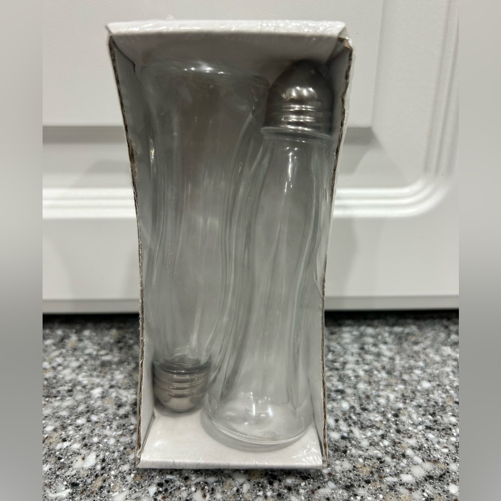 IKEA Glass Salt & Pepper Shaker Set New Sealed Wavy Clear Glass Vintage